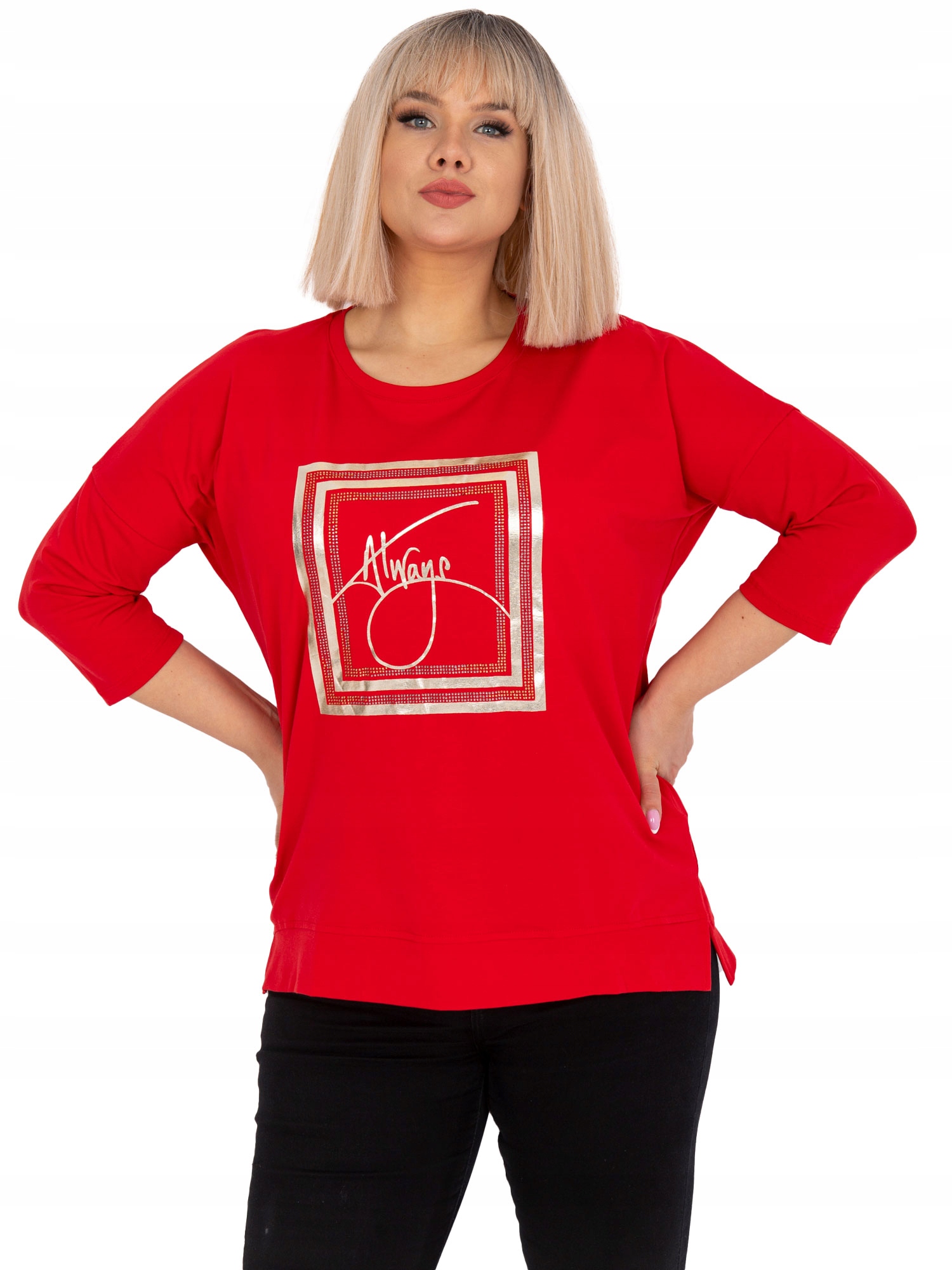 

Plus Size Bluzka damska z dżetami rękaw 3/4