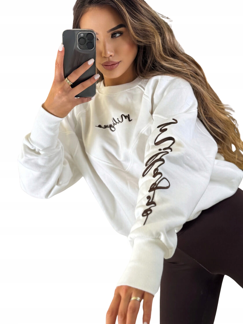 Mikina s výšivkou Millagro Sweet bílá smetana s čokoládou