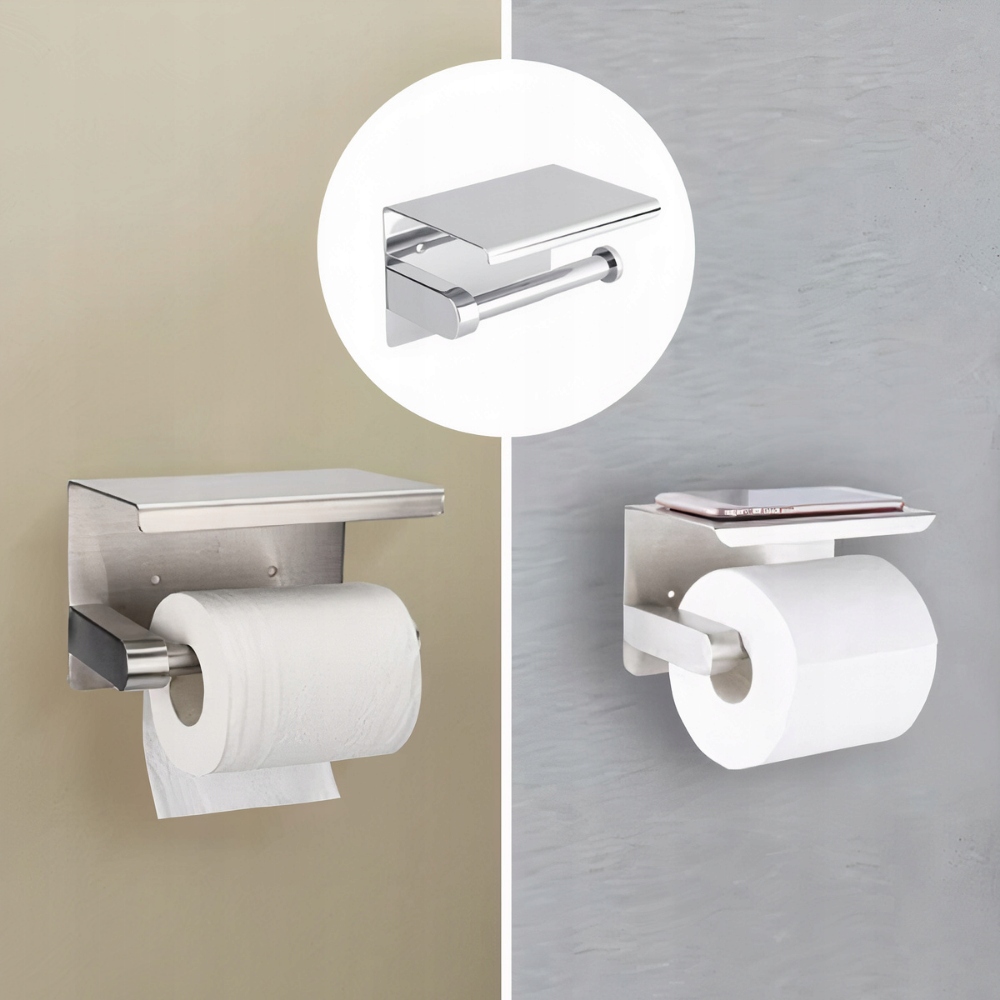 UCHWYT NA PAPIER TOALETOWY Z PÓŁKĄ CHROM LOFT WC Linia Elegancka Łazienka