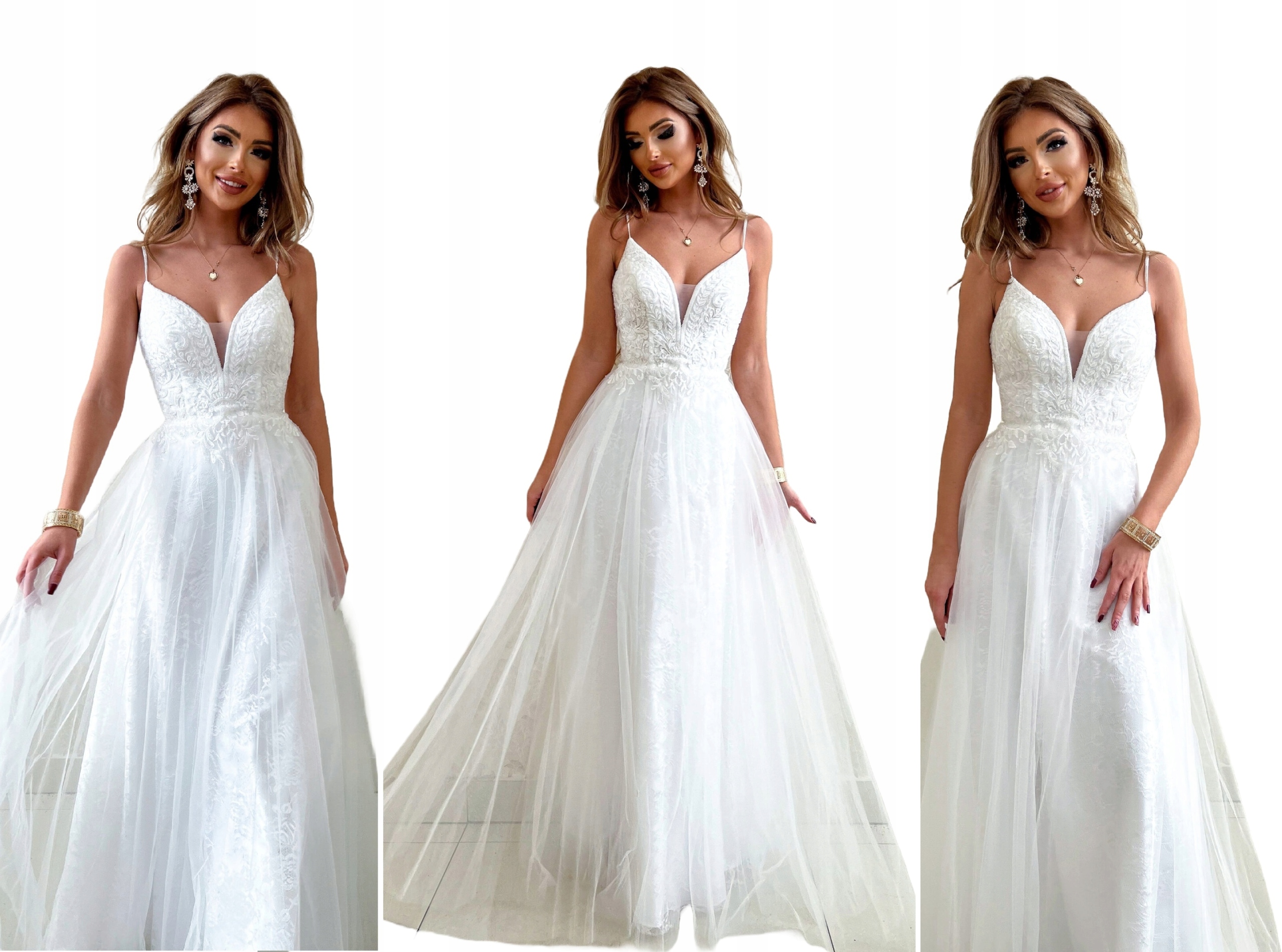 Bergamo Bílá Dlouhá Tylová Šaty Princezna s svatební Gipiurou Xs