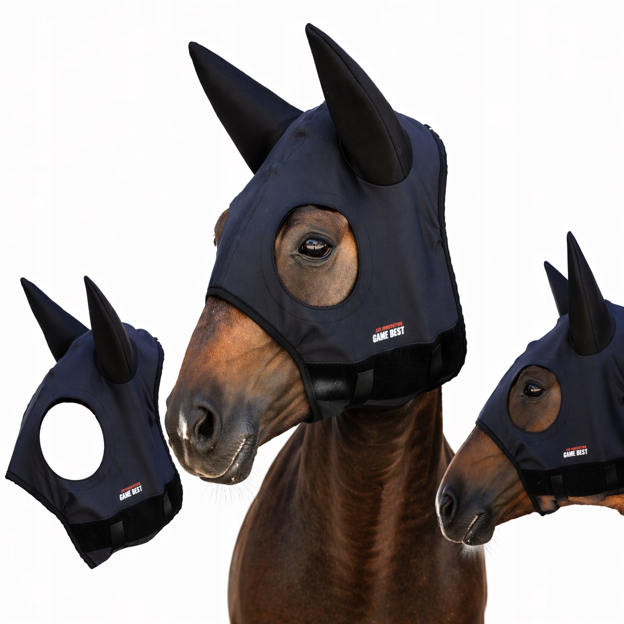 Maska uspokajająca dla Konia Lami-cell z uszami czarna S Cob