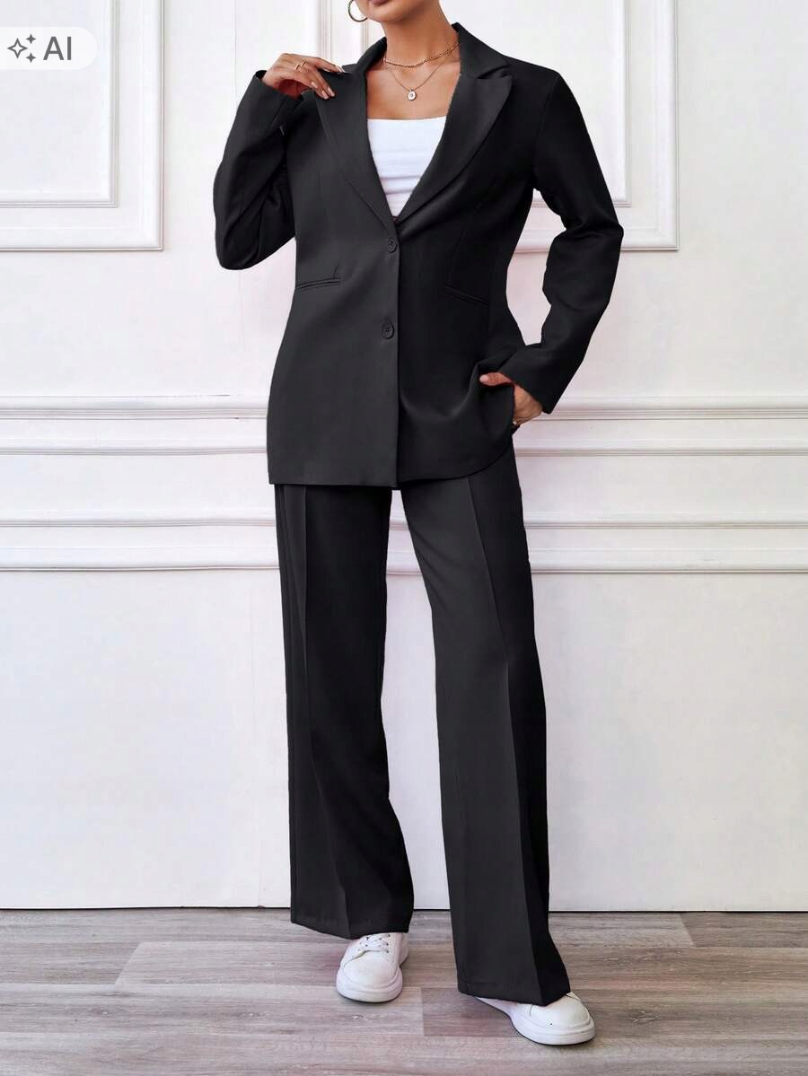 Shein Černý Dámský Komplet Sako A Široké Kalhoty Tall M 1LA