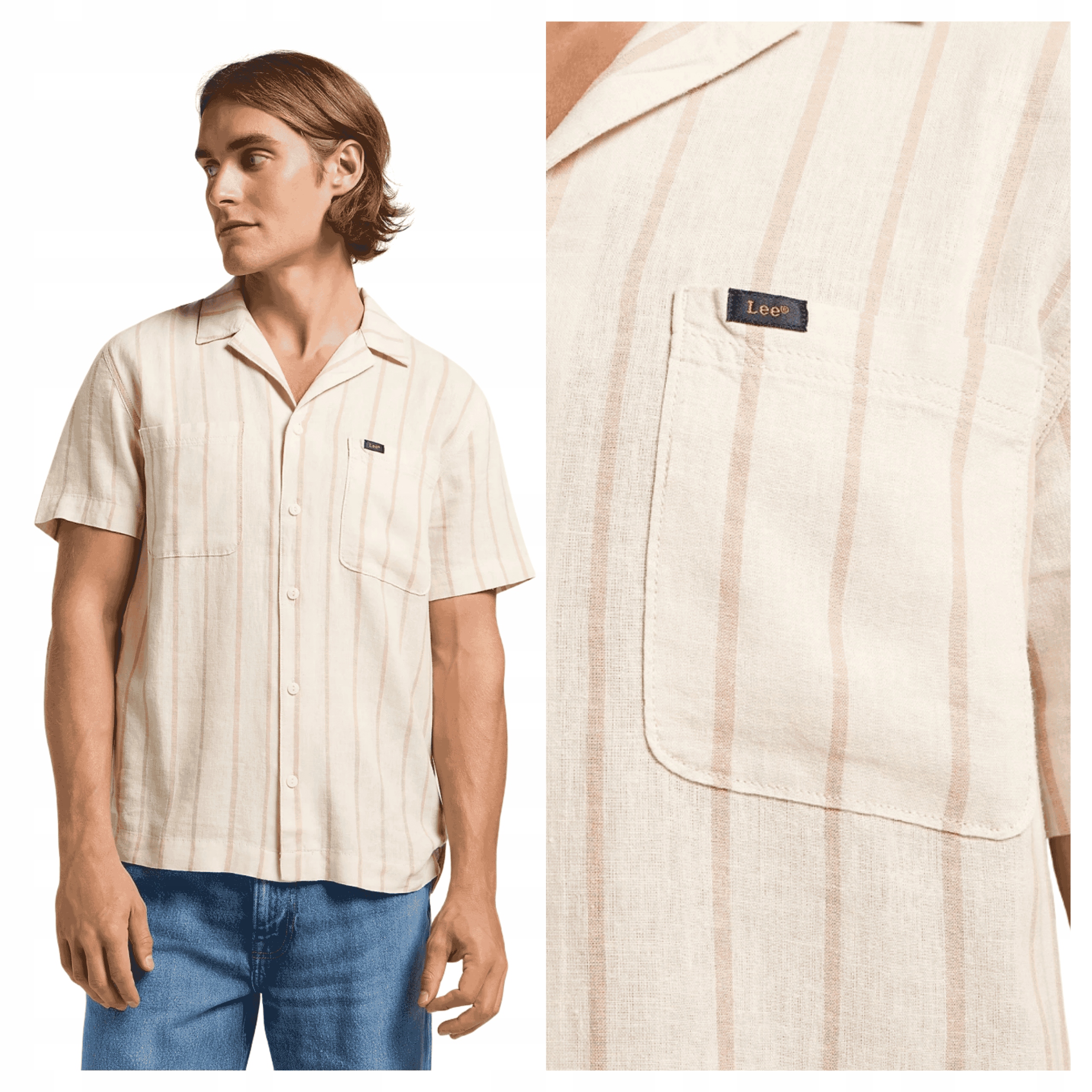 2PAK Pánská košile Lee Camp Shirt bavlněná béžová XL