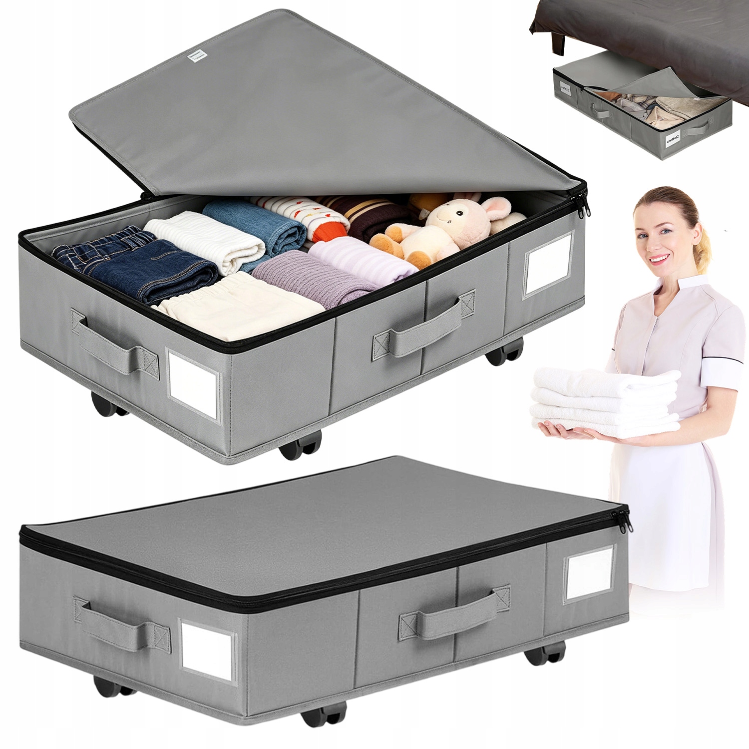 2 Ks Kontejner Pod Postel Organizér Kontejner S Kolečky Taška Do Skříně