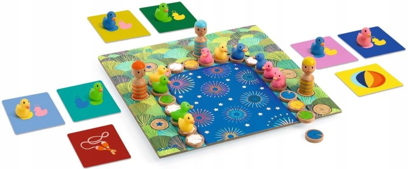 Rodzinna gra planszowa Łowienie 16 kolorowych kaczuszek Ducky Ducky Djeco