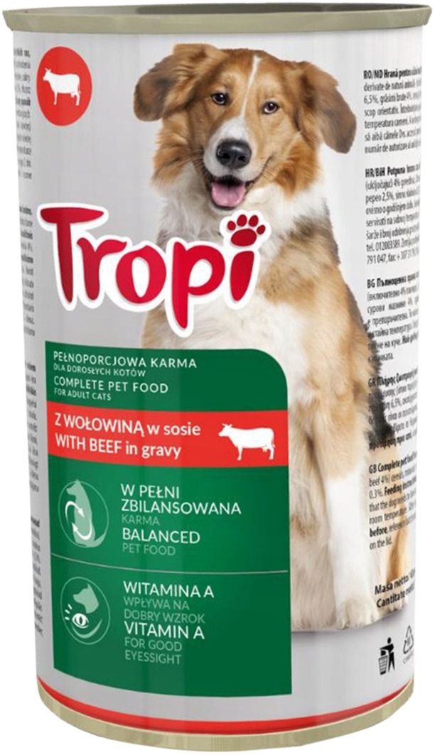 Levně Krmivo pro psa mokré Tropi hovězí maso vitamíny minerály 1250 g 12 kusů
