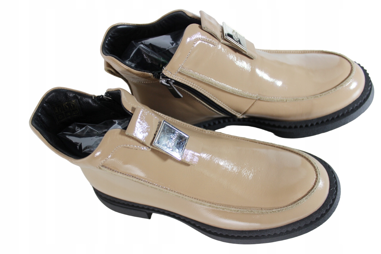 Botki Ravini 148.1608 R.37 Skóra Beż Lakier Długość wkładki 24 cm