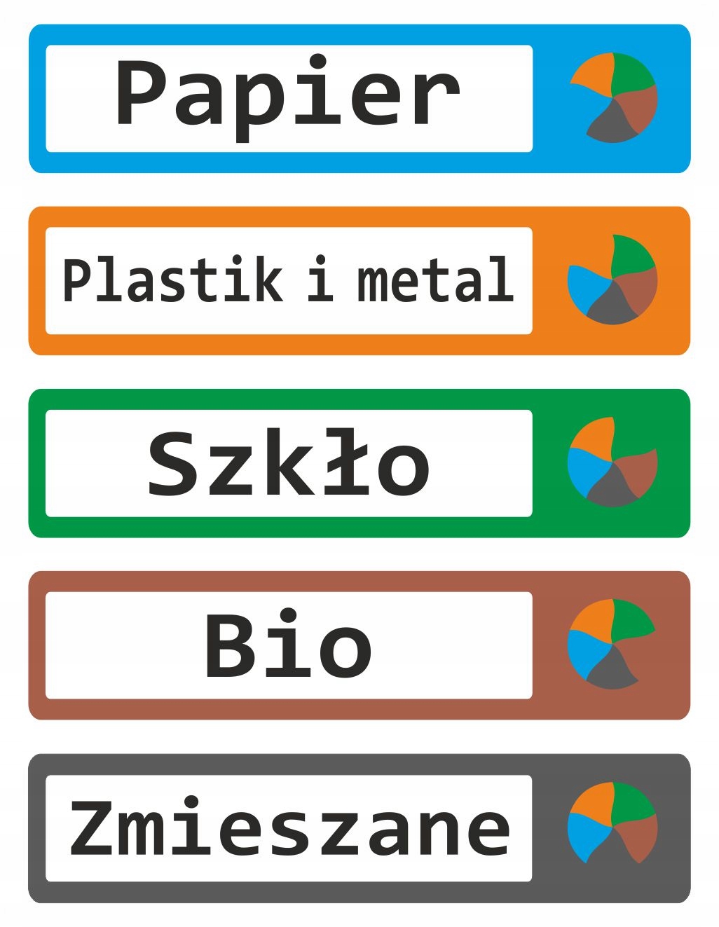 

Naklejki ułatwiające sortowanie 5 frakcji