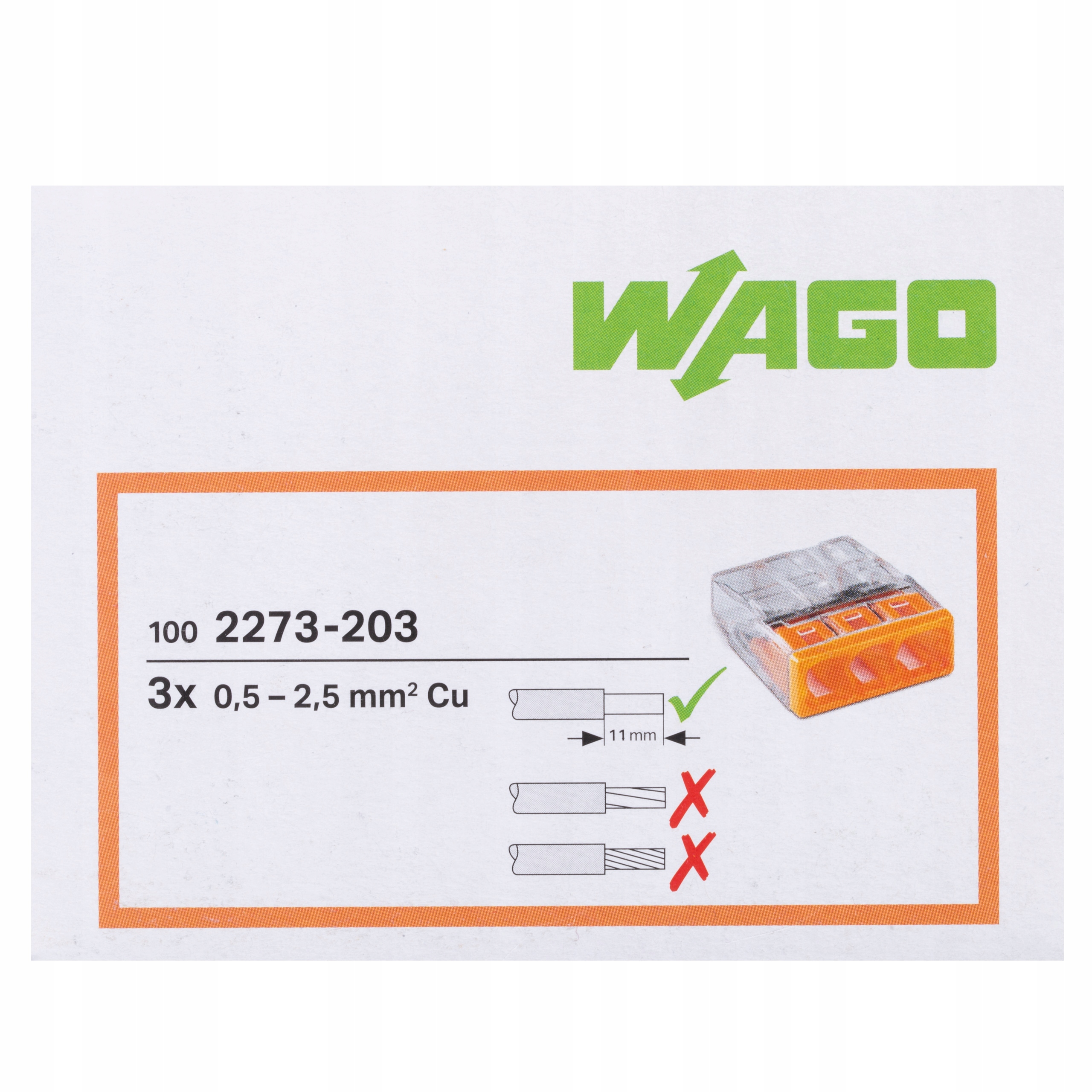 Wago 2273-203 Szybkozłączka Złączka na Drut 3x 0,5-2,5mm2 Oryginalna 100szt