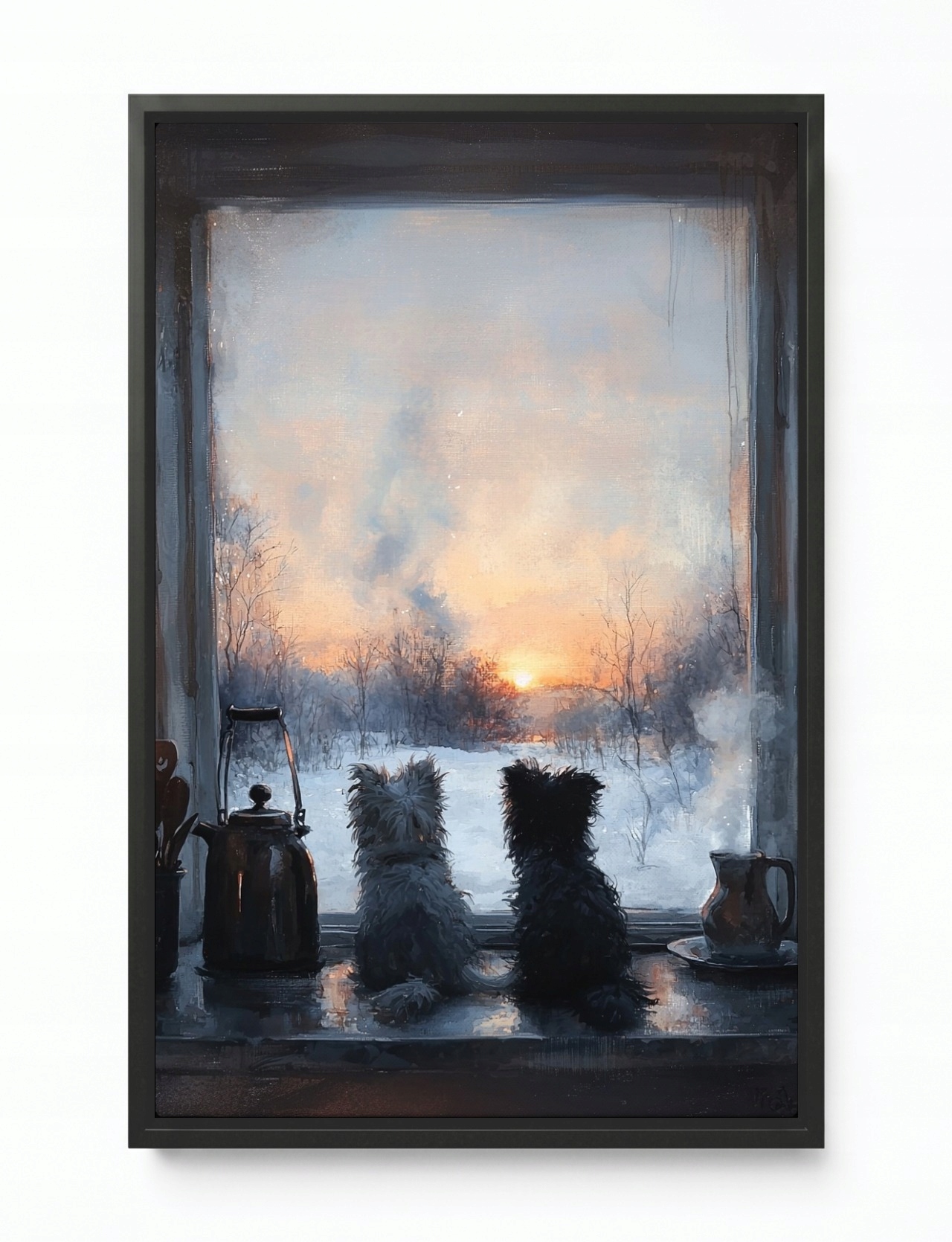 Obraz Rám Americký Box Okno Pohled Zima Pes Teriér Východ Slunce 80x120