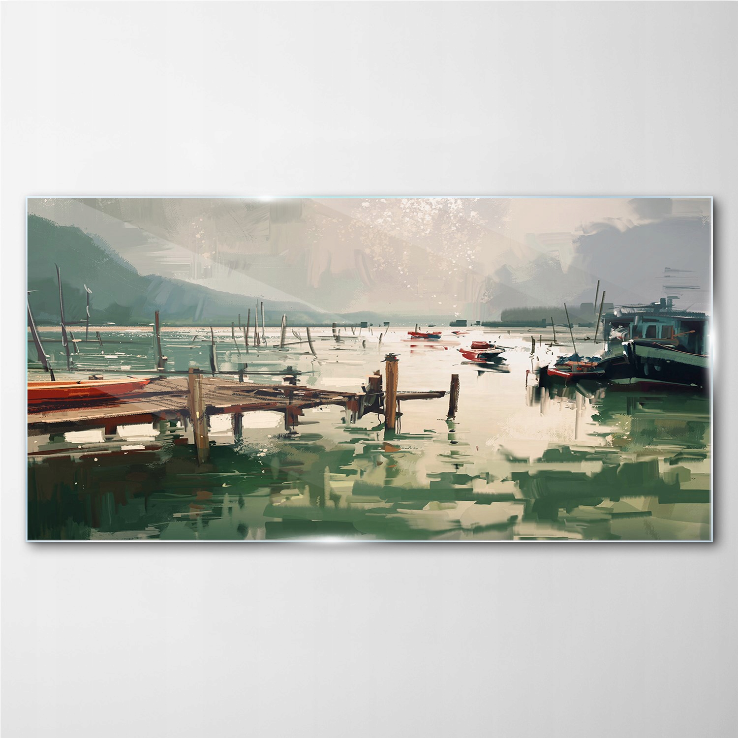 

Foto-obraz szklany Port jezioro statki góry 140x70