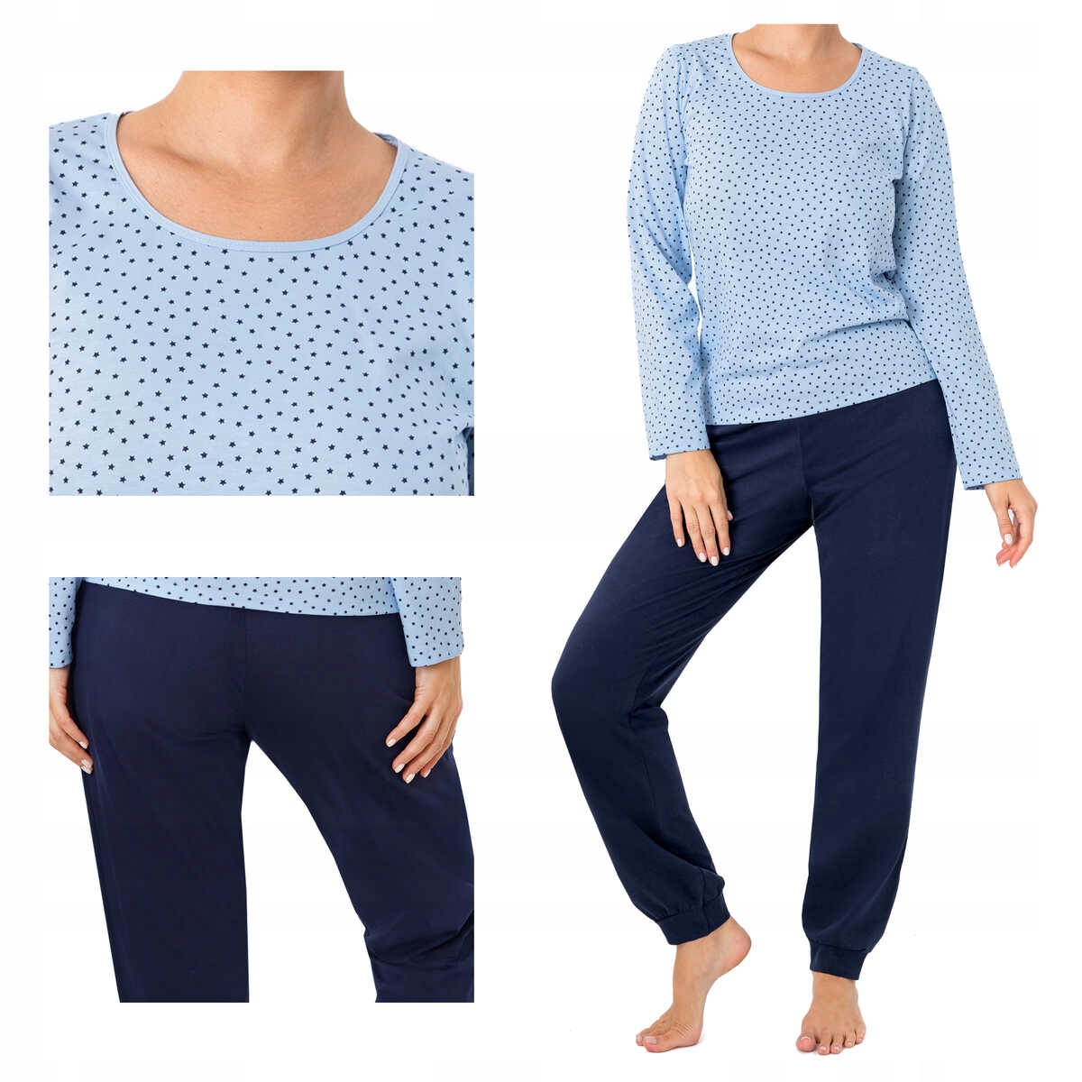 Donna Dámské bavlněné pyžamo s dlouhým rukávem Star long, modrá barva, 2XL
