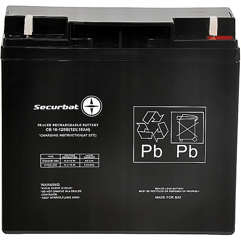 Akumulator 12V 18Ah do Ups alarmu Cctv Agm bezobsługowy Securbat