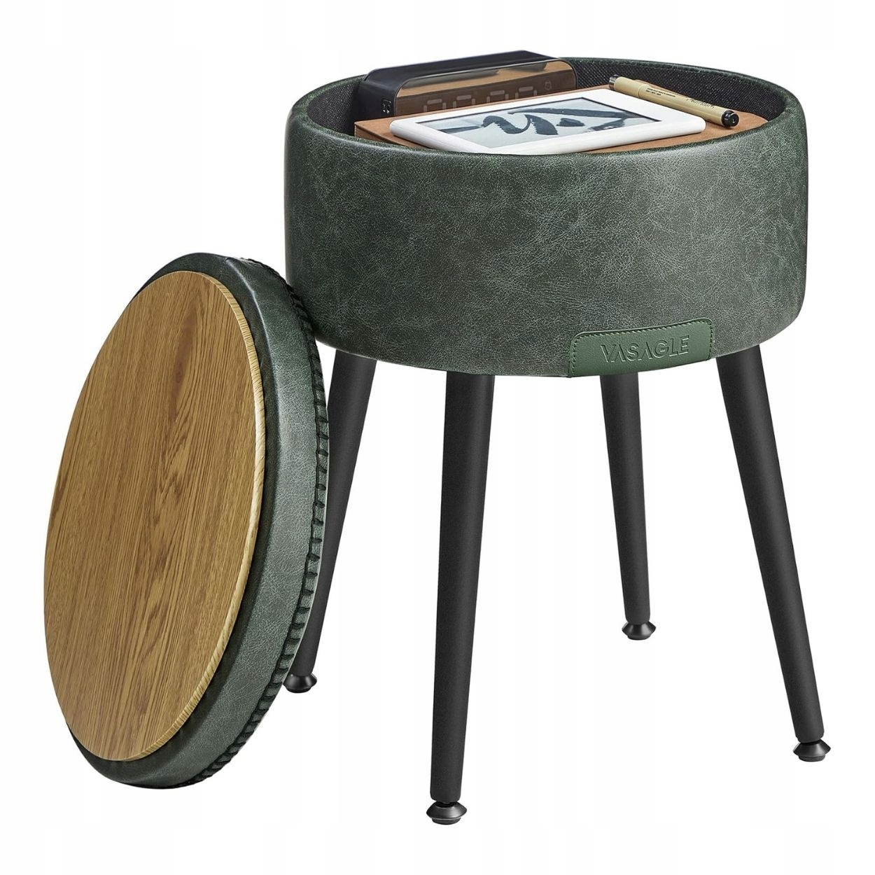 Víceúčelový stolek s úložným prostorem z lesní ekokůže zeleň