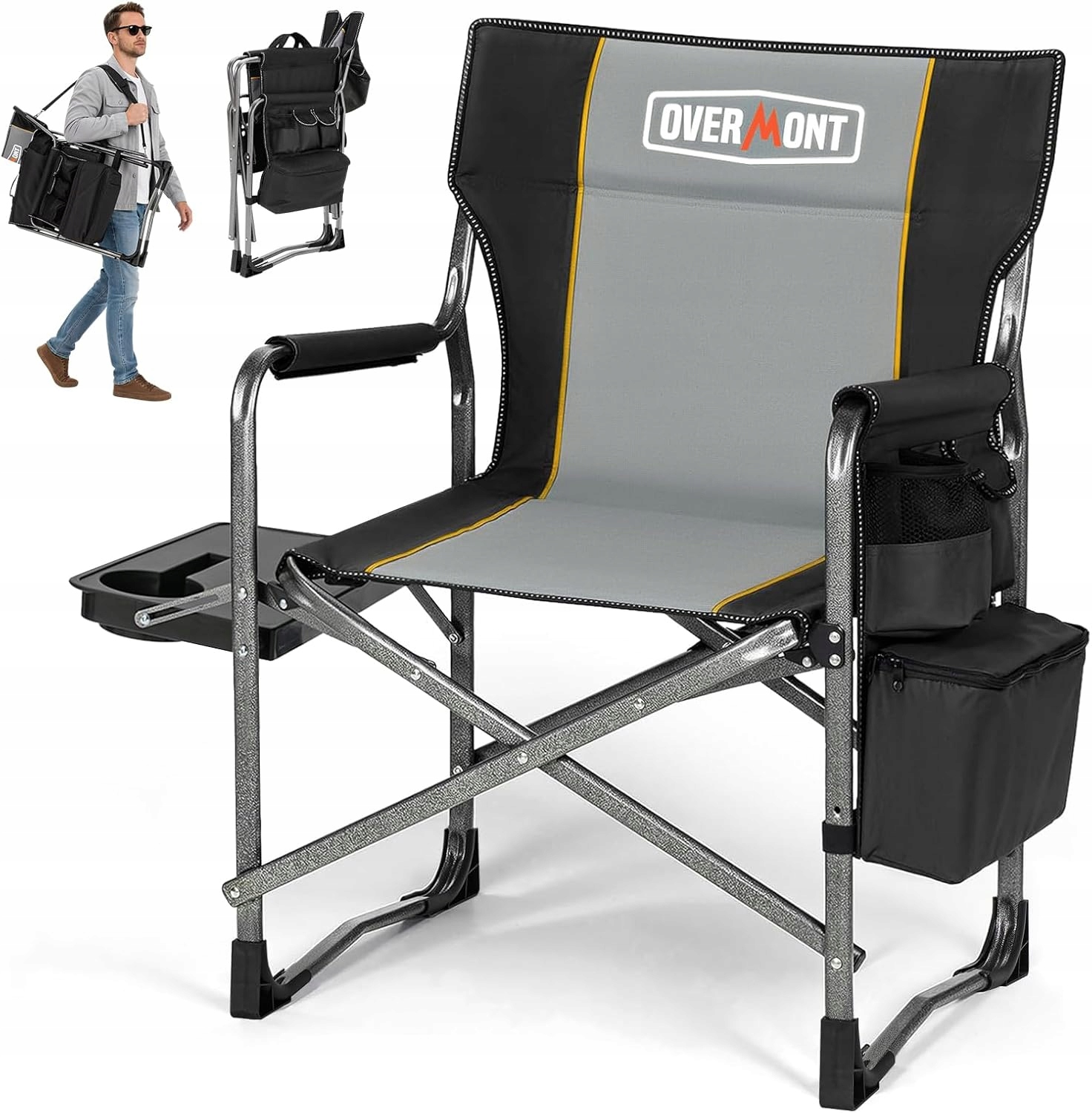 Krzesło turystyczne z oparciem Overmont Om-occ szary krzesełko kempingowe