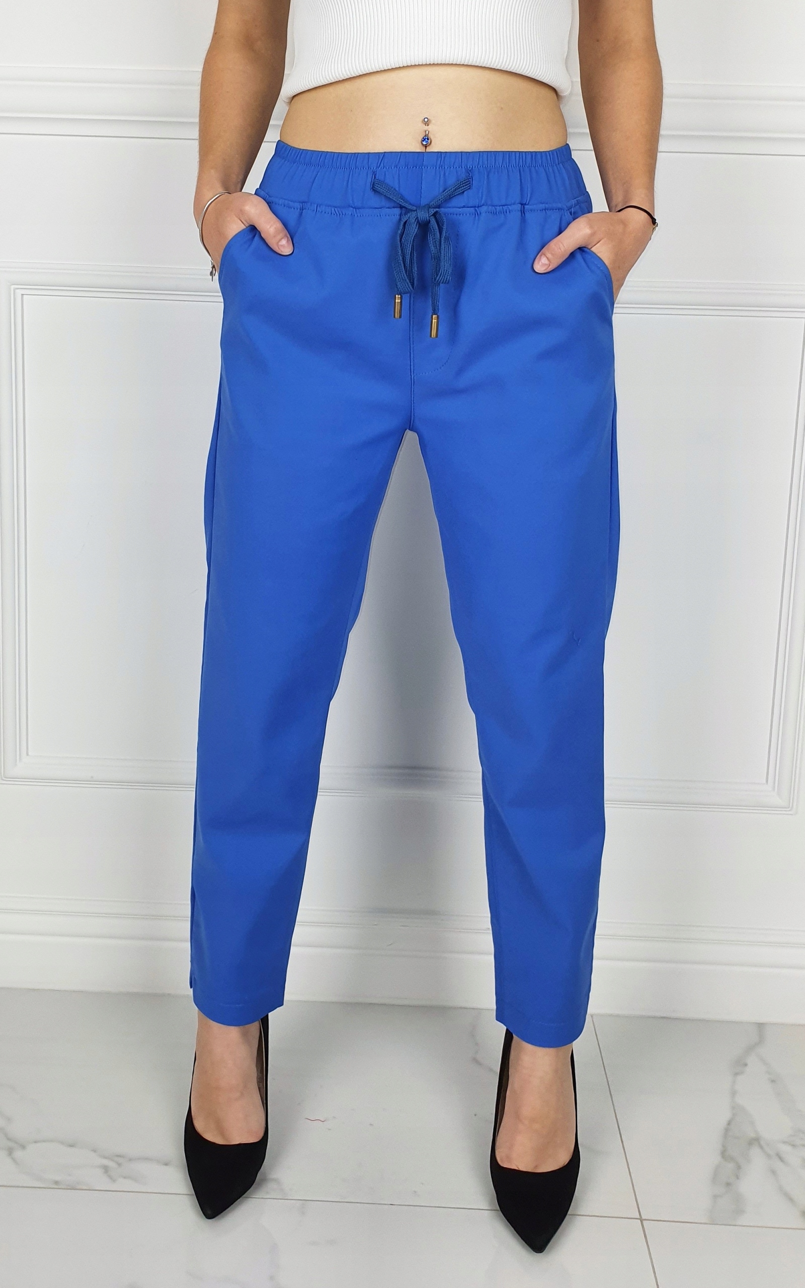 ELEGANCKIE DAMSKIE SPODNIE GUMKA 7/8 Plus-Size Stan (wysokość w pasie) wysoki