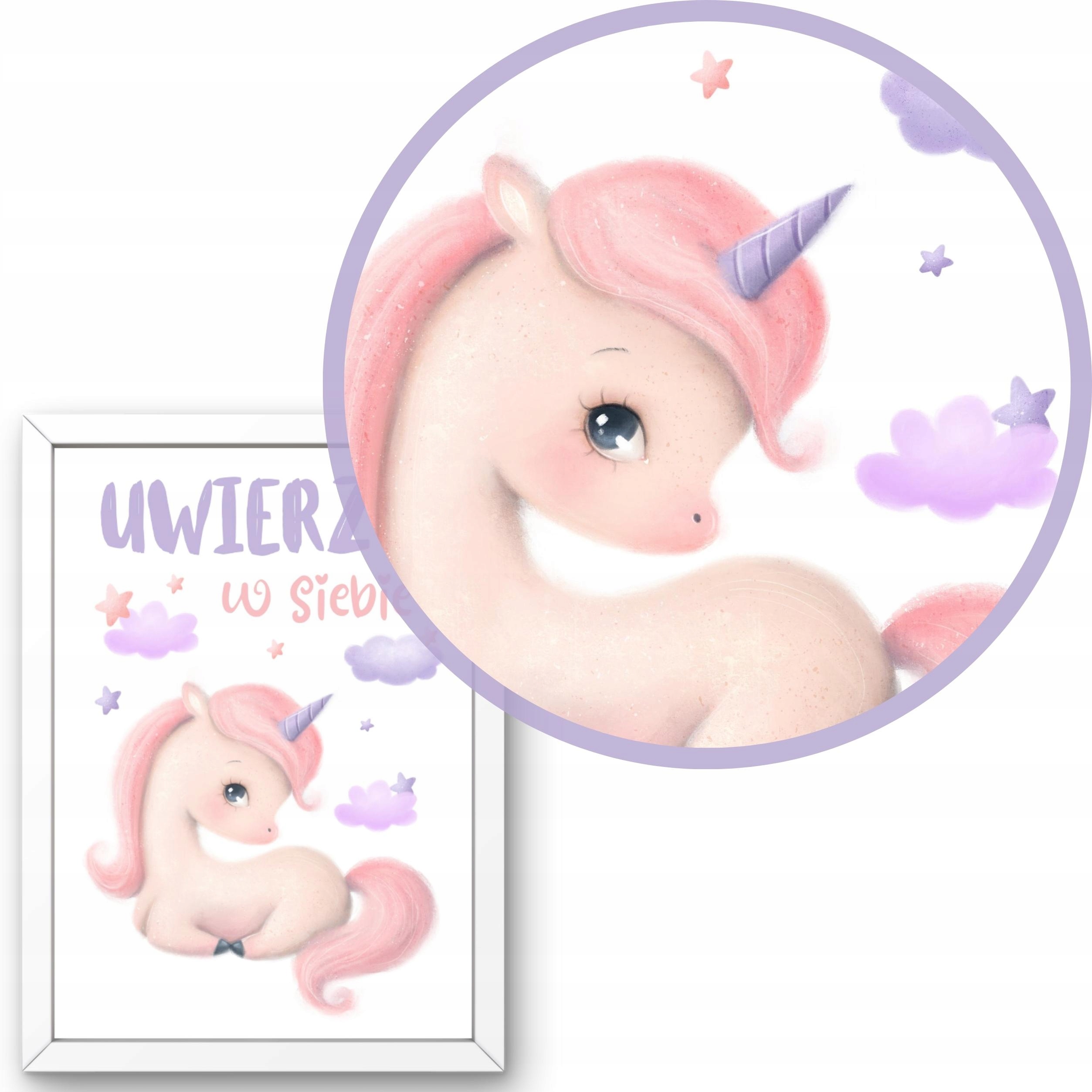 PLAKATY MOTYWACYJNE DLA DZIECI RÓŻOWE JEDNOROŻCE OBRAZKI DLA DZIEWCZYNKI A3 Długość (cm) 40 cm