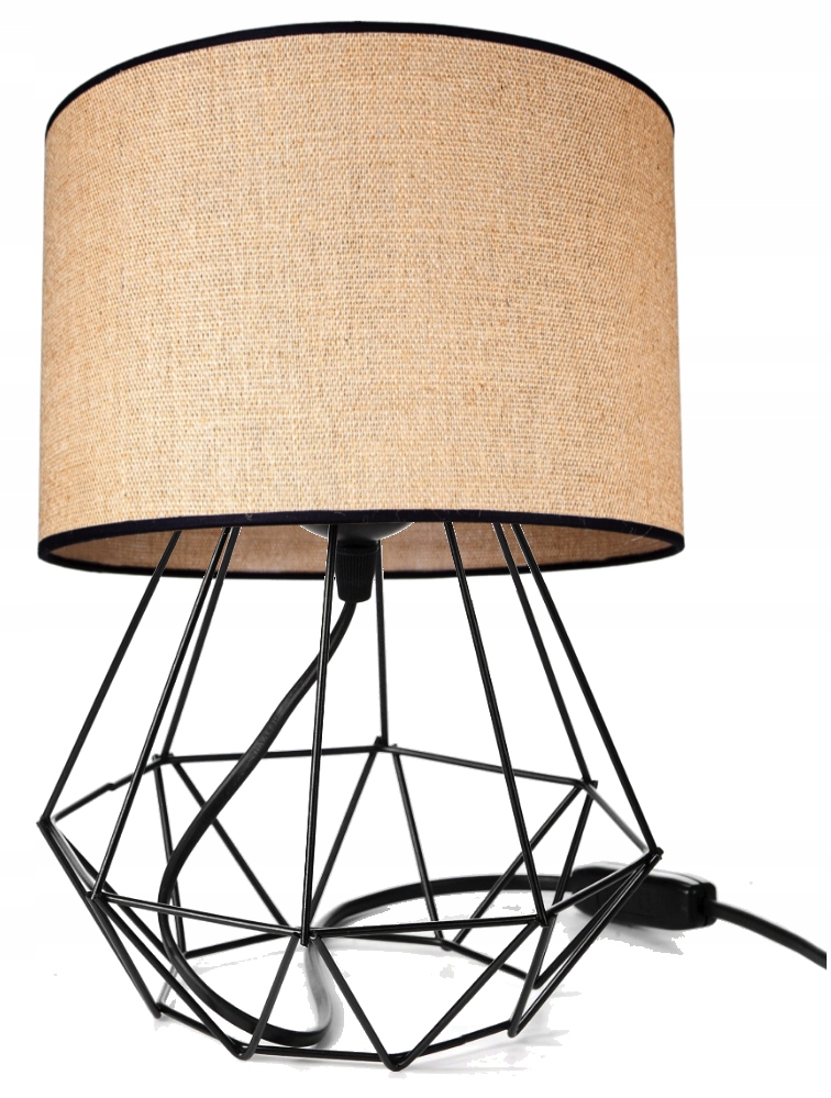 

Lampka Nocna Biurkowa Druciana Abażur Juta Led Bio