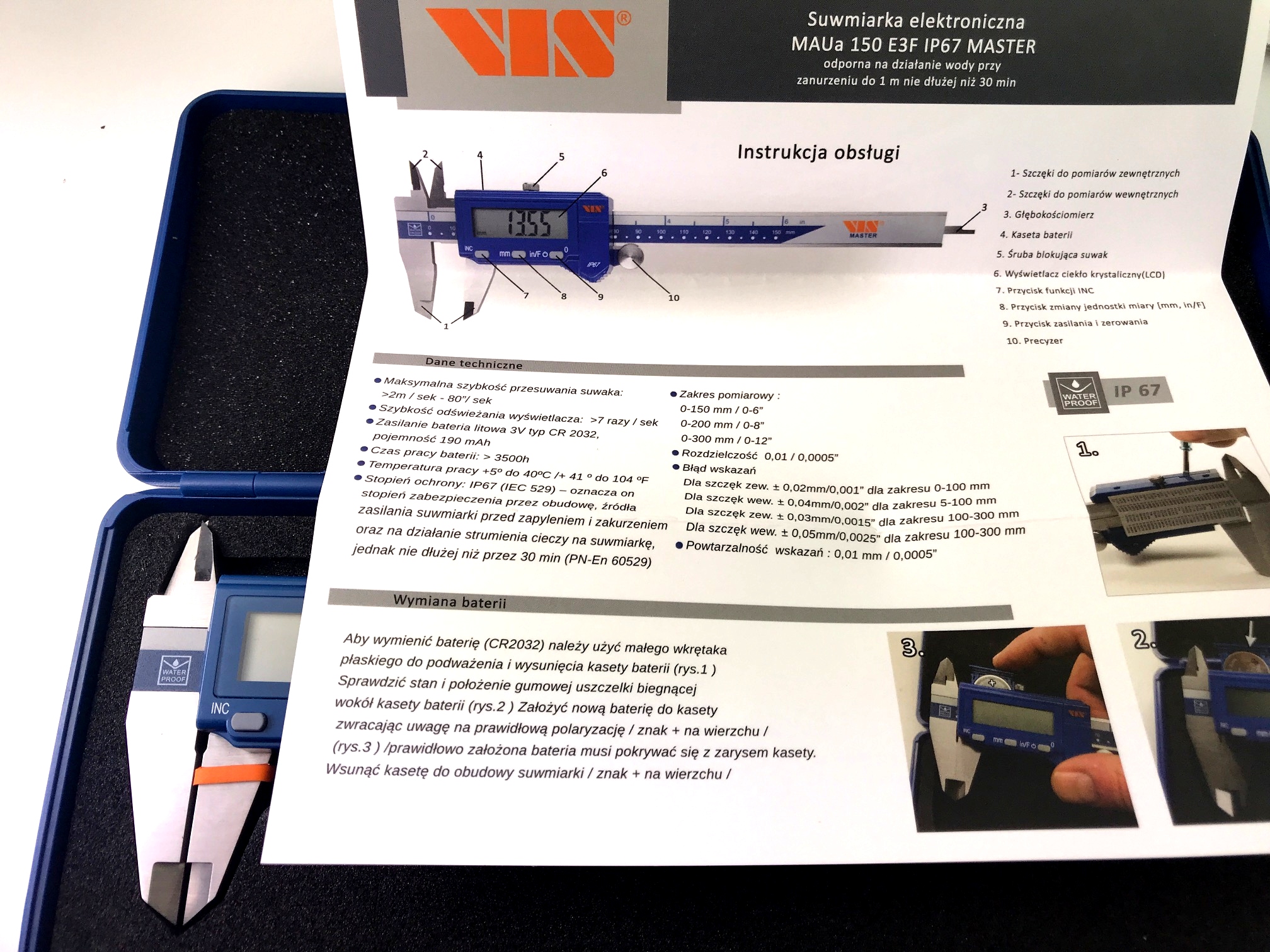 Suwmiarka elektroniczna cyfrowa 150MM IP67 VIS Kod producenta IP67