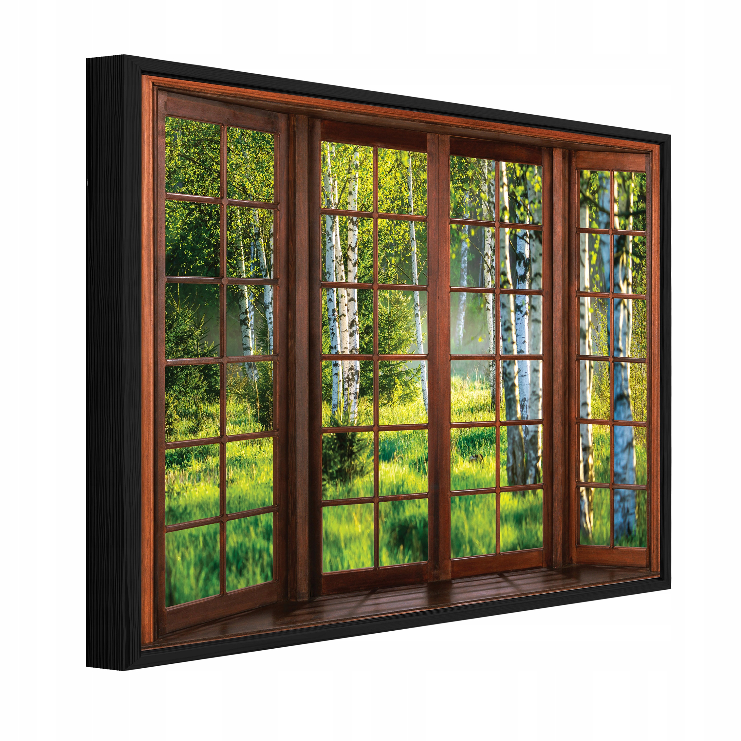 Obraz V Černém Rámu Na Plátně Okno 3D Les Břízy Obývací Pokoj Ložnice 120x80