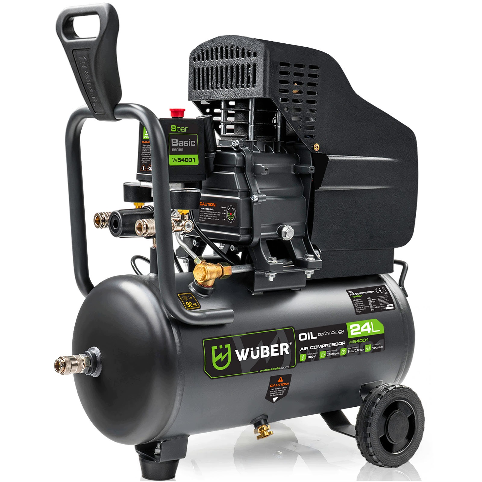 Kompresor Olejowy 24L Sprężarka 1100W 8BAR 90L/MIN Żeliwny Cylinder Mocny