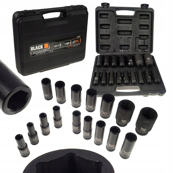 NASADKI UDAROWE 1/2' DŁUGIE ZESTAW 10-32MM CR-MO 17 ELEMENTÓW BLACK
