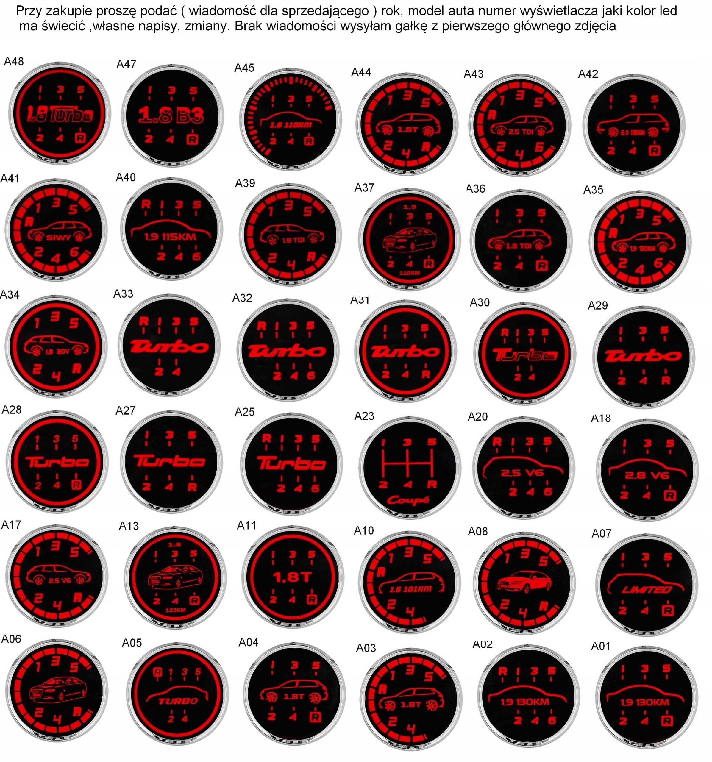 AUDI - A3 A4 A6 Q3 A5 Podświetlana gałka skórzana + mieszek Sline Quattro Waga produktu z opakowaniem jednostkowym 0.3 kg