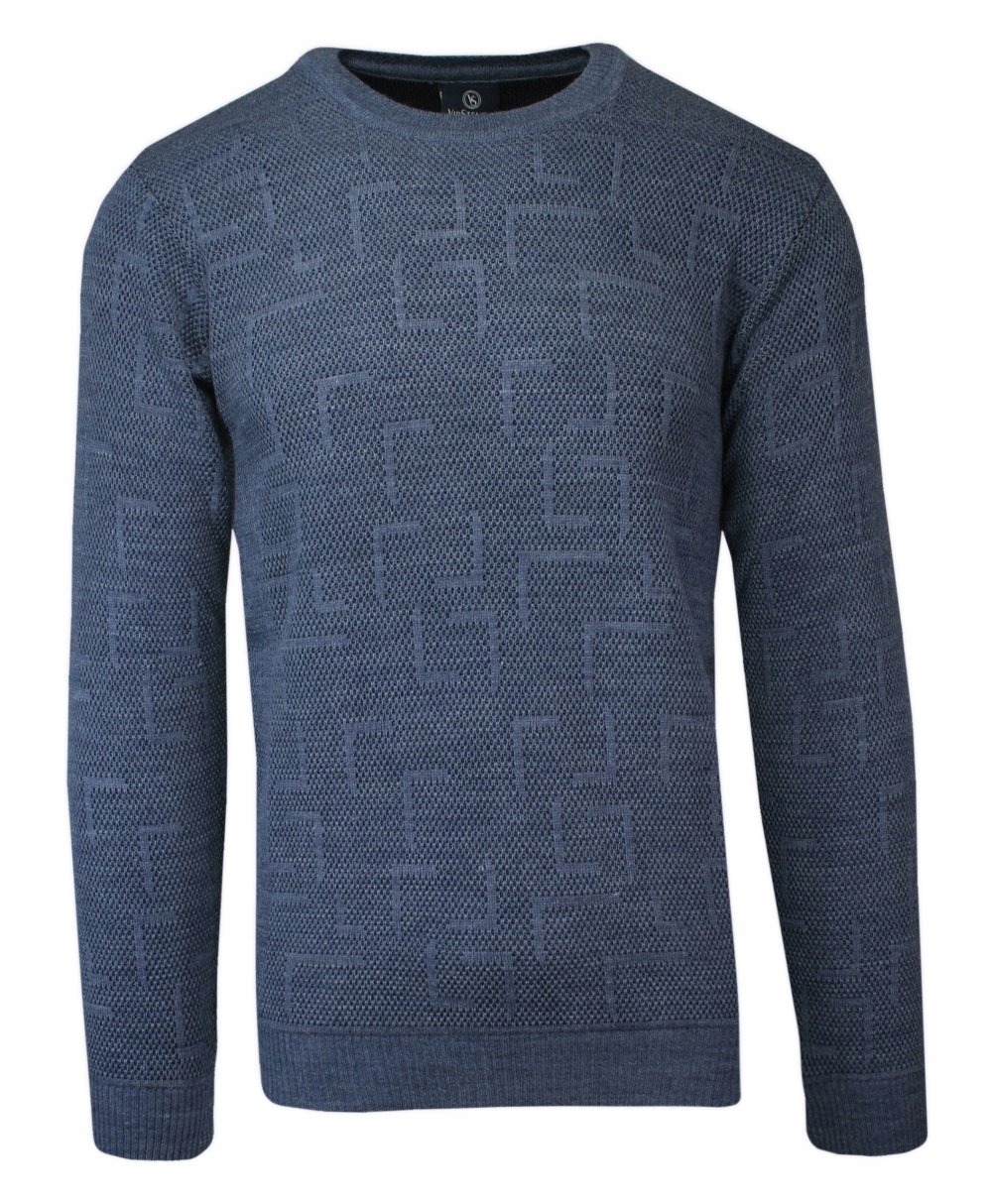 Niebieski Wełniany Sweter U-neck VIP STENDO 4XL