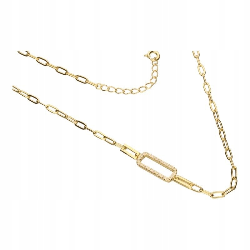 Stříbrný pozlacený náhrdelník 925, obdélník s zirkony, stylový jako dárek