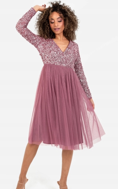 Maya Deluxe Plus Size Šaty S Dlouhým Rukávem A Flitrovou Horní Částí 48 6FA