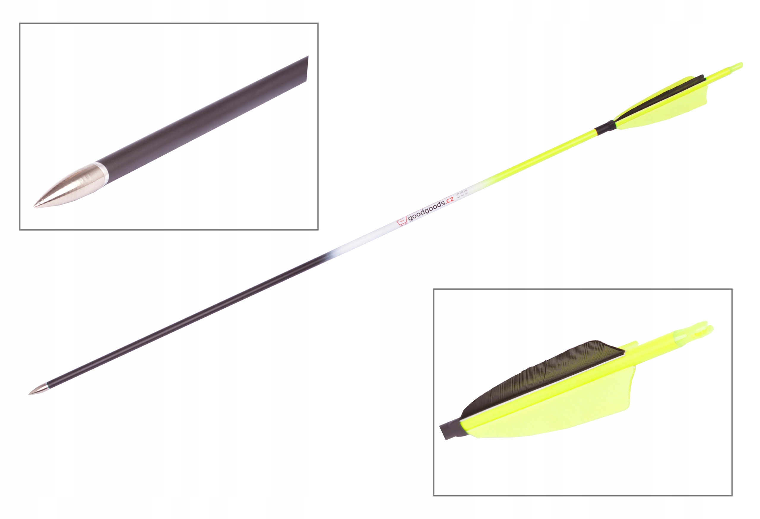 Goodgoods żółty strzała karbonowa do łuku 30" o średnicy 7 mm z piórami ind
