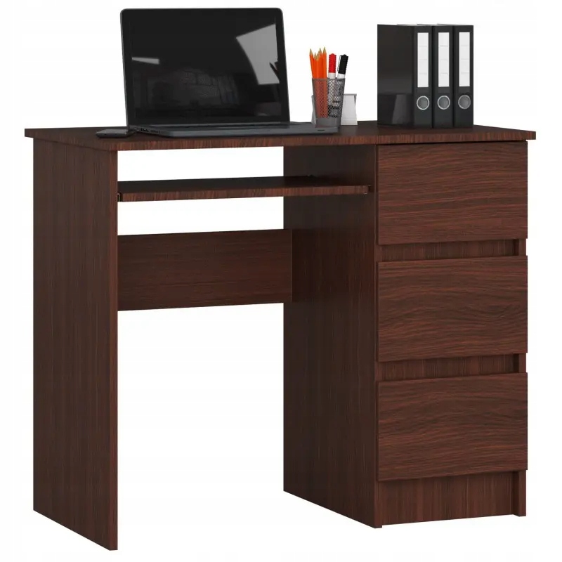 Фото - Офісний стіл Wenge Biurko komputerowe A-6 90 cm stolik prawe 3 szuflady 1 półka małe 