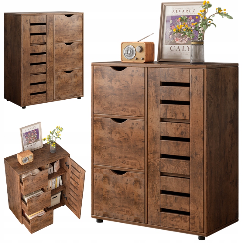 Komoda Do Obývačky Retro Priestranná Drevená Polica Loft 3 Zásuvky