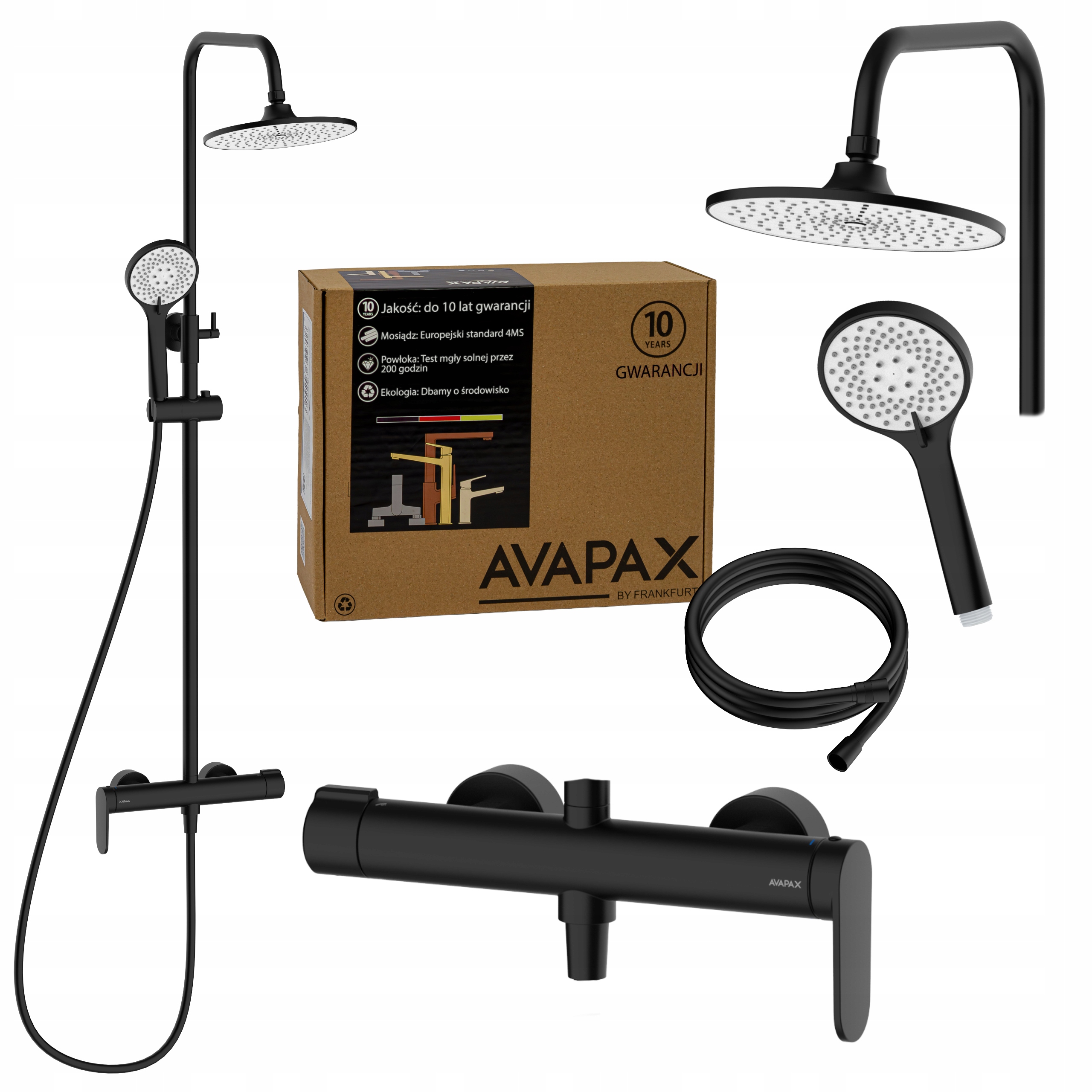 Sprchová sloupka s baterií černá, regulovatelná tryska pro kabinu Avapax