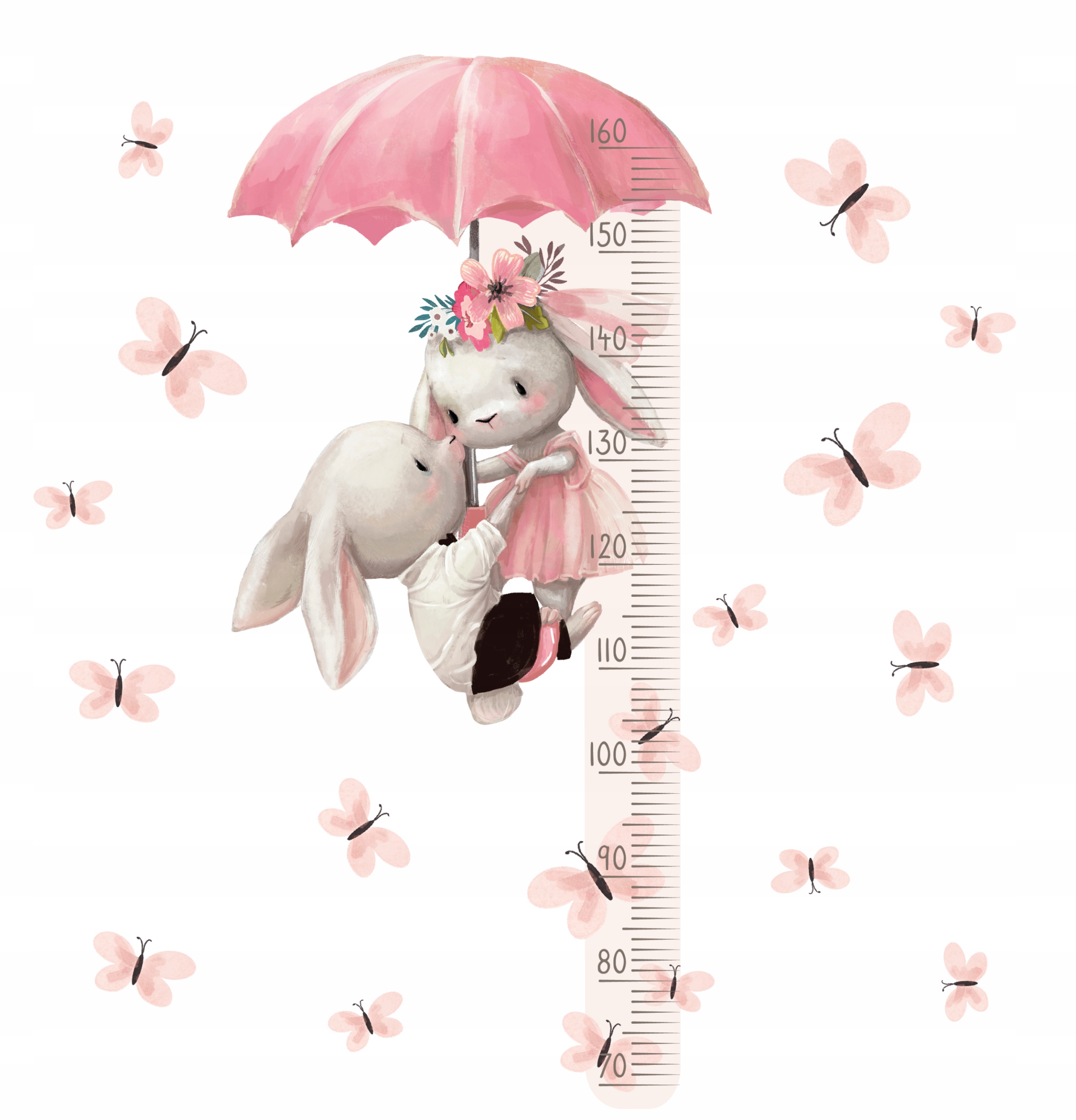 MIARKA WZROSTU naklejka na ścianę króliczki różowe Płeć dziewczynki