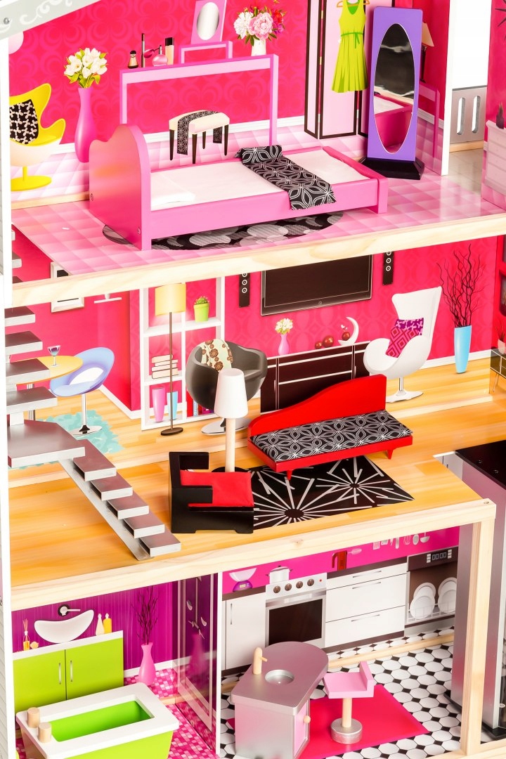 WIELKI DREWNIANY DOMEK DLA LALEK 3 piętra + winda Bohater brak