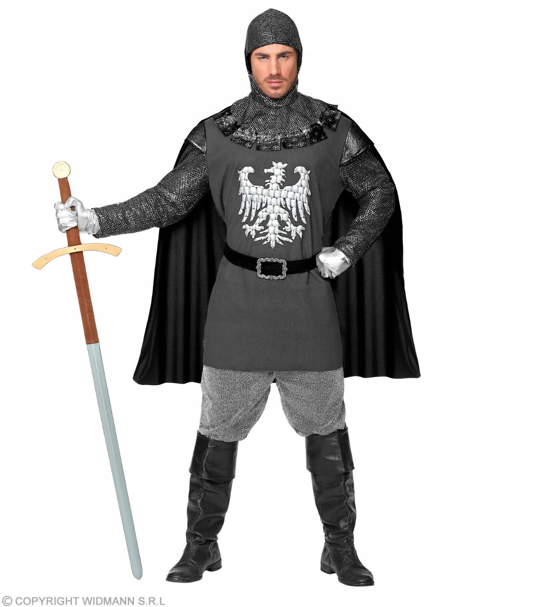 Kostým rytíře Černý Kostým Středověký bojovník Zbroj XL