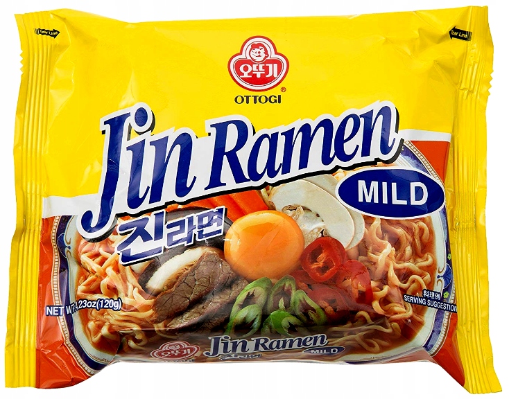 Levně 9x Těstovinová polévka Jin Ramen Mild, lehce pikantní, 120 g Ottogi