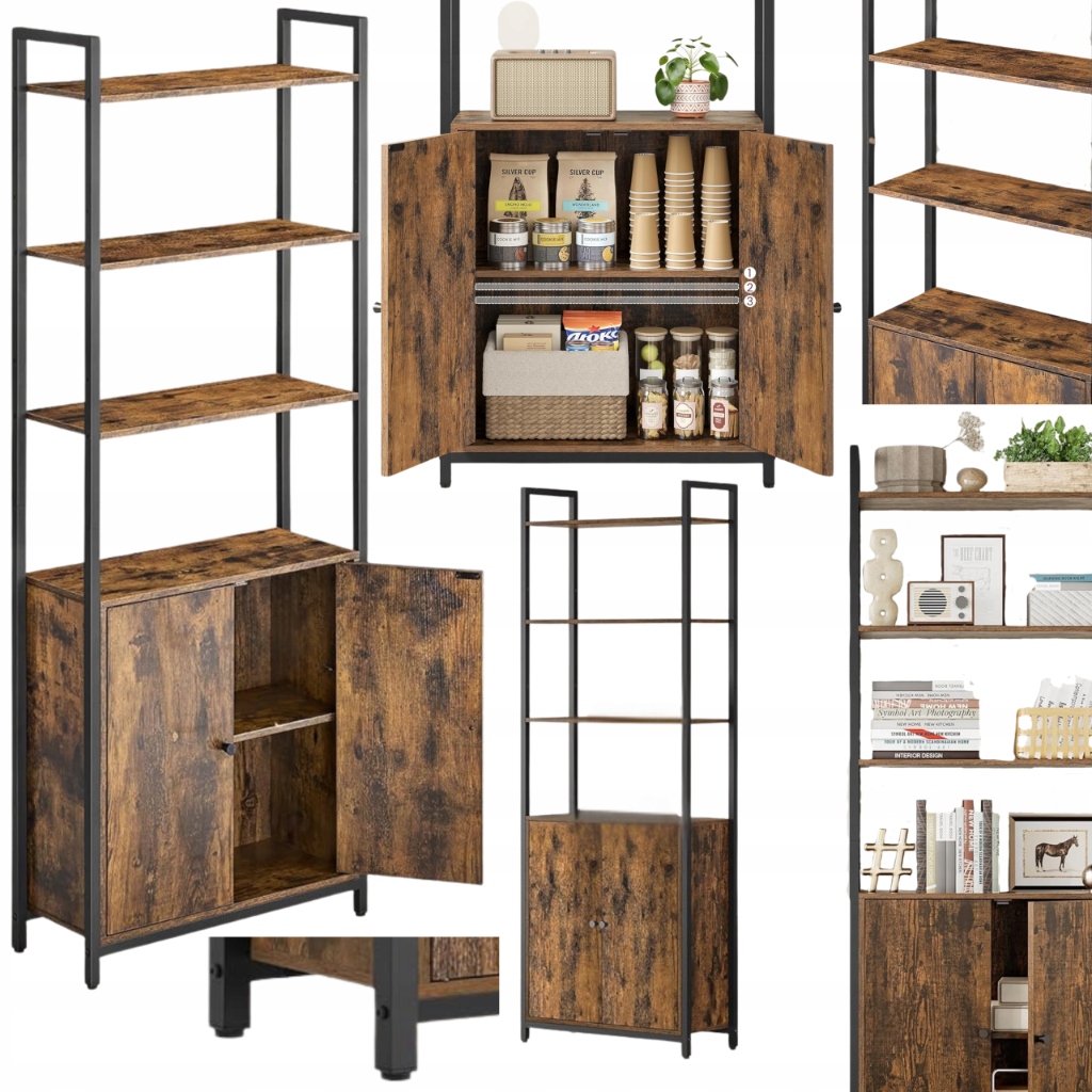 Regál s policovou skrinkou Loft Vintage Otvorené police na princa