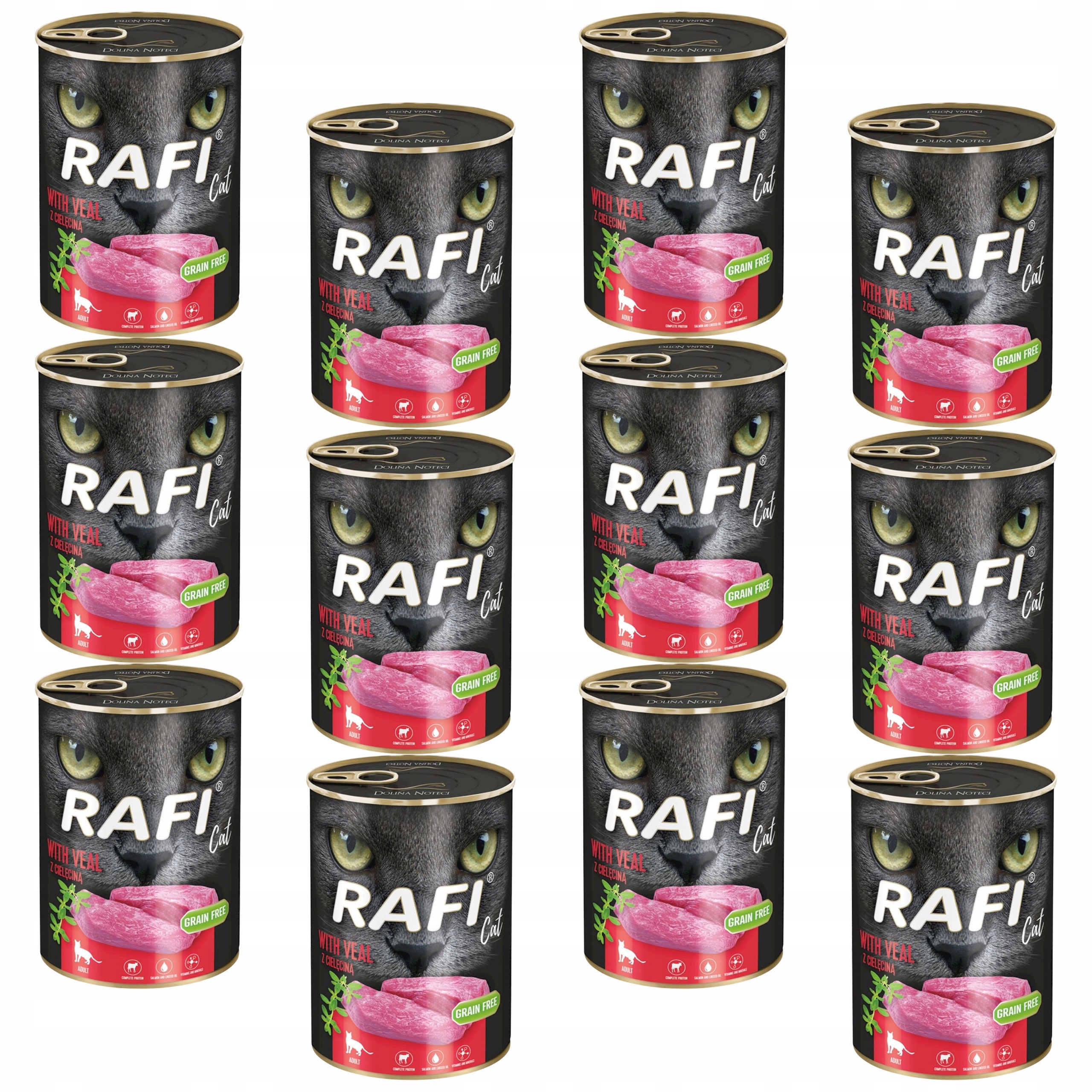 Levně Rafi Cat Dolina Noteci Krmivo mokré pro kočky Telecí 12 x 400 g bez obilovin