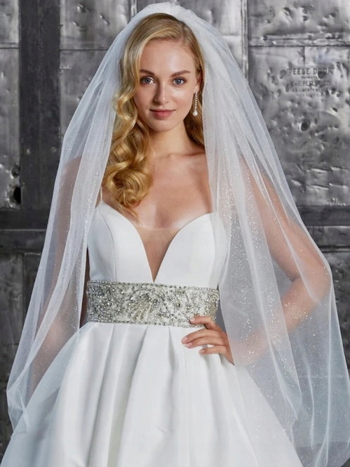 L28 Welon Ślubny Biały 75cm Kropeczki SREBRNE Długość całkowita 75 cm