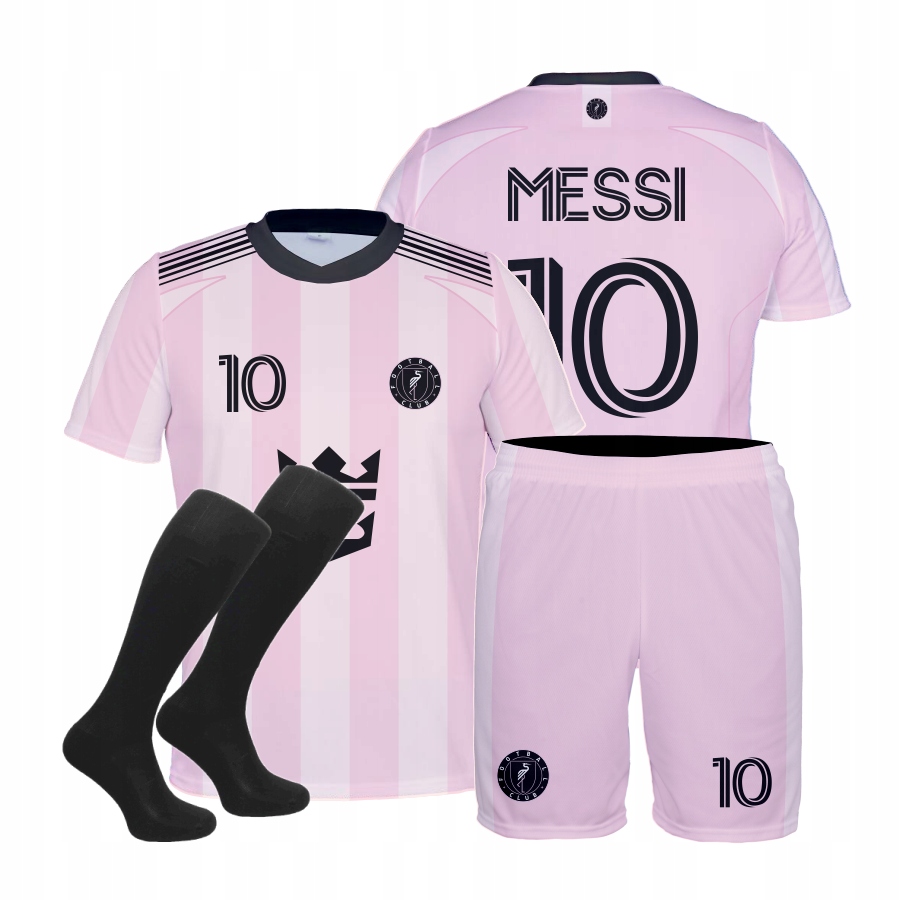 Messi strój piłkarski sportowy koszulka spodenki getry Róż rozmiar 116