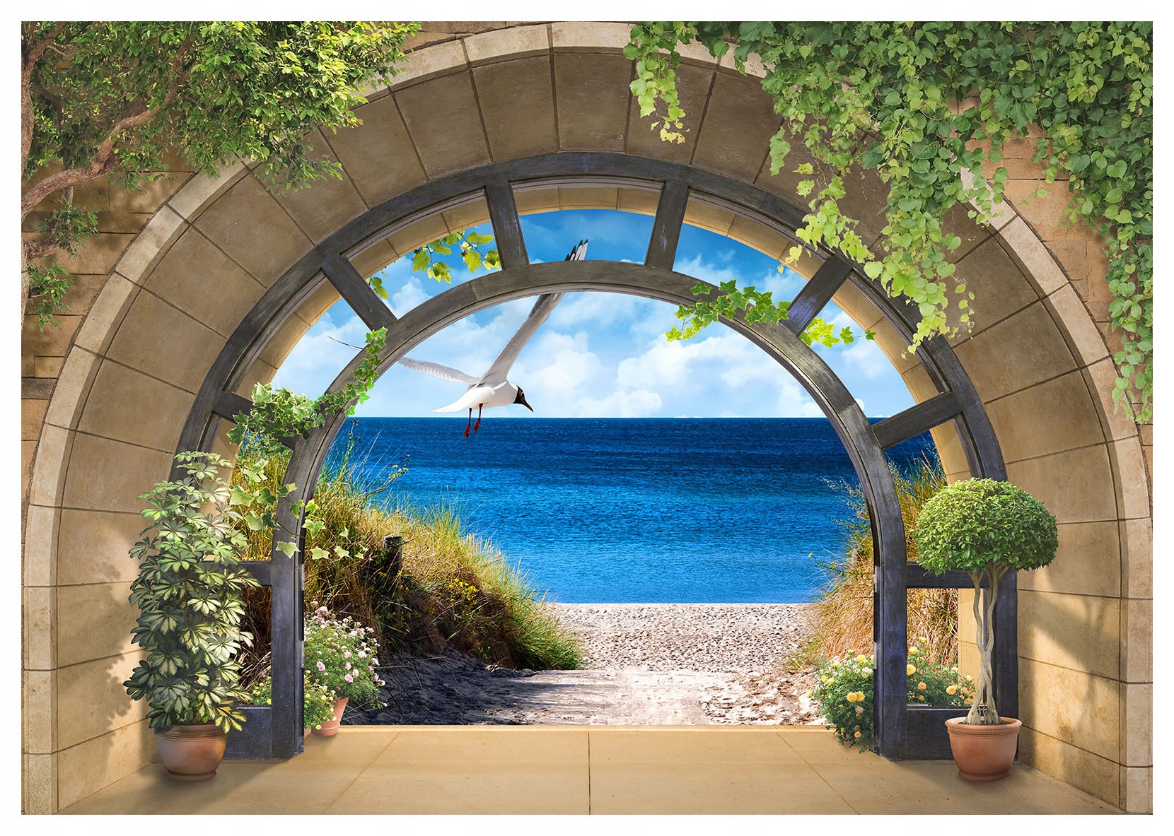 Fototapeta Mořská brána na pláži výhled na moře relaxace 200x140 lepidlo