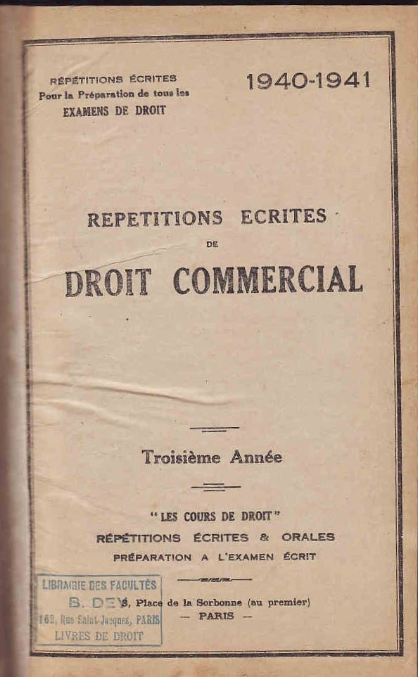 REPETITIONS ECRITES DE DROIT COMMERCIAL