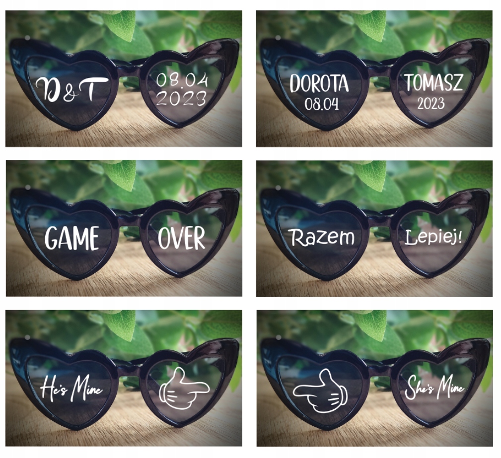 NAKLEJKI NA OKULARY ślub wesele panieński urodziny 18 20 30 40 50 imprezę Kod producenta NAK-01