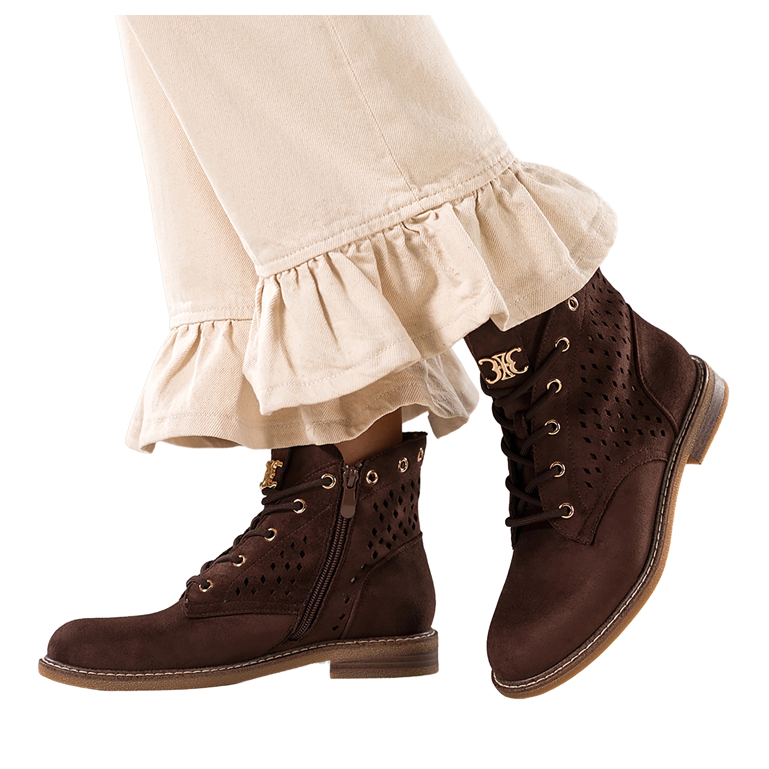 Kotníkové Boty Dámské Ažurové Zlaté Ozdoba Ploché Šněrovací vel 41