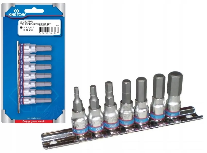 Komplet Nasadek Imbusów 1/4'' 2035 Rozmiar H3-H10 7 Elem. 2127PR King Tony