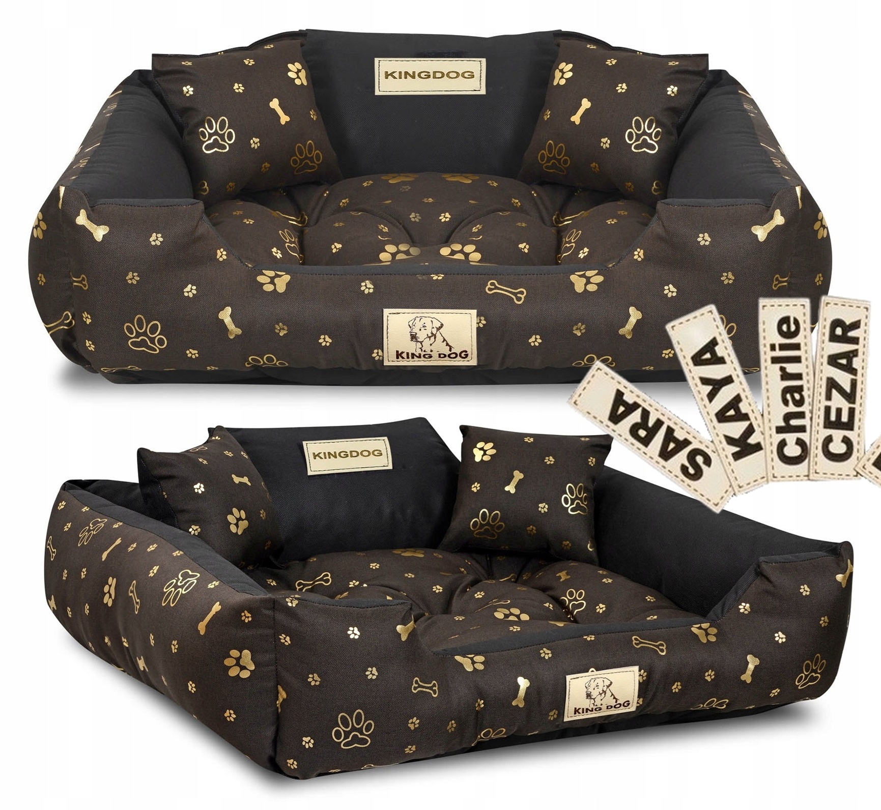 Levně Pelíšek pro psa kotec Kingdog 100x75 voděodolné zlaté kosti