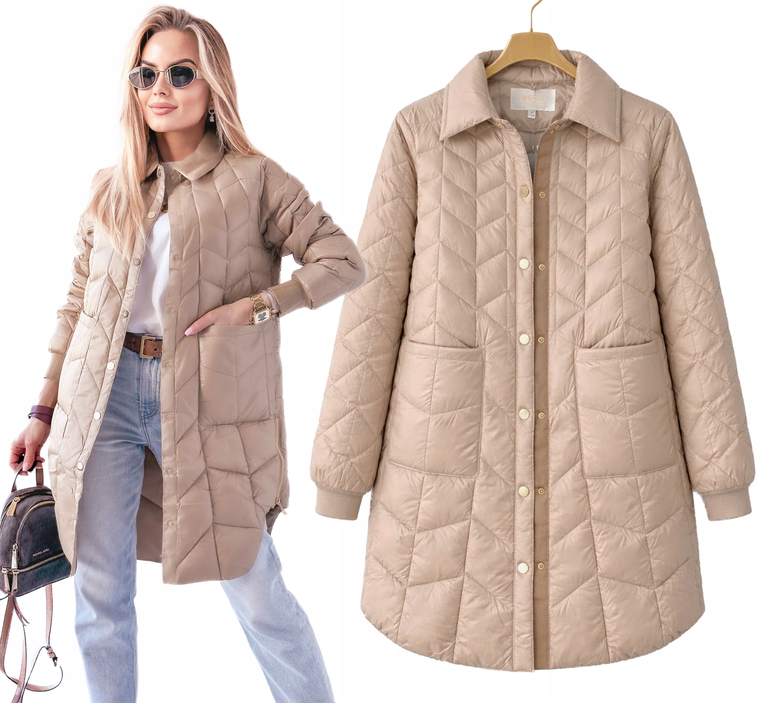 Karamelová lehká dámská dlouhá prošívaná kabátek XL Cassi