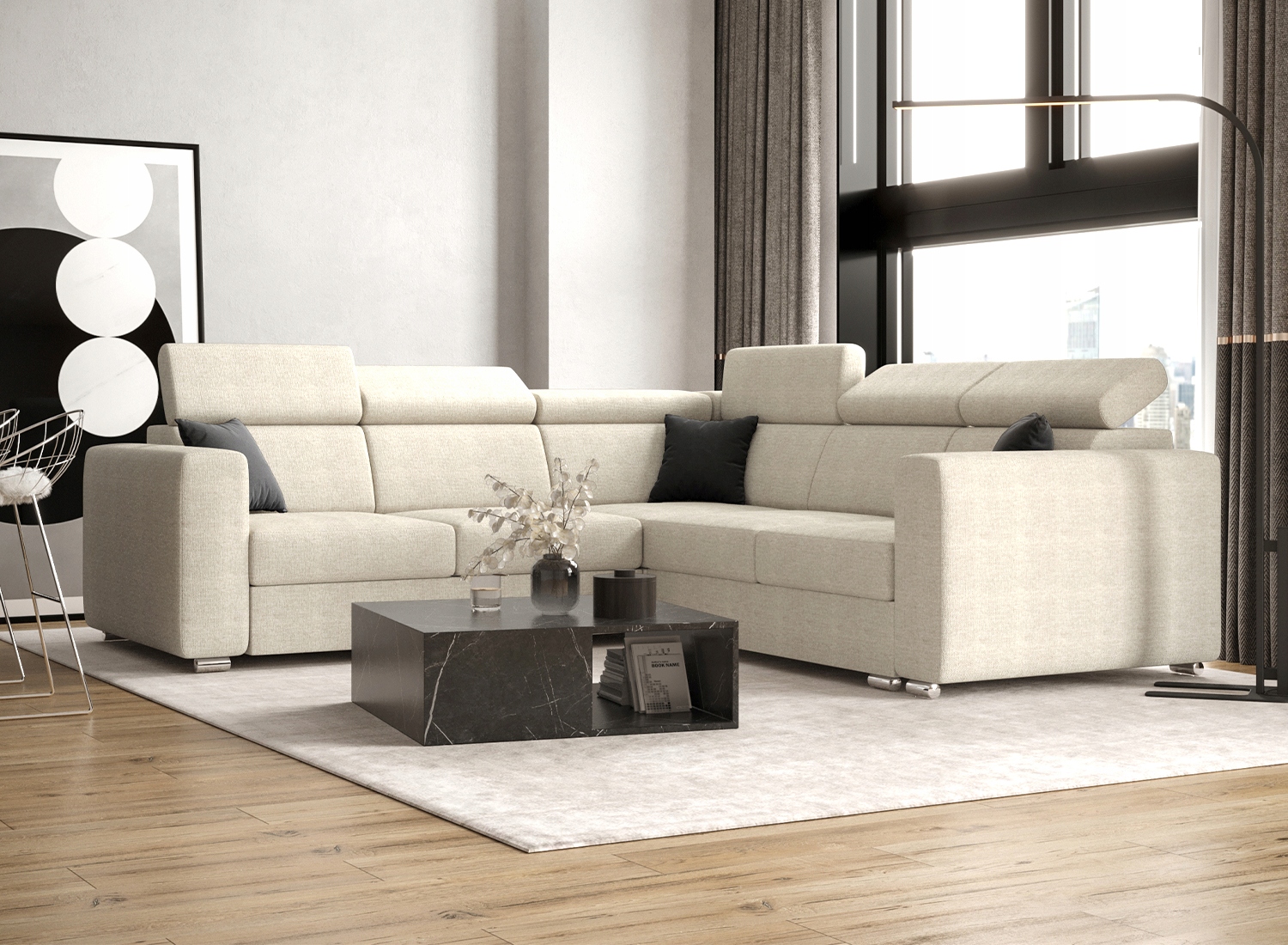 

Narożnik Beżowy Funkcja Spania RNA02 250 O-sofa